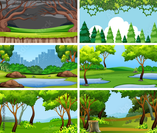 Set of scenes in nature setting