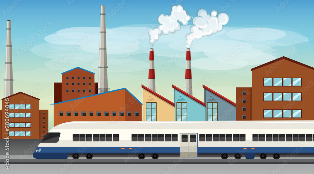 Pollution from factory theme scene in nature Pollution from factory theme scene in nature