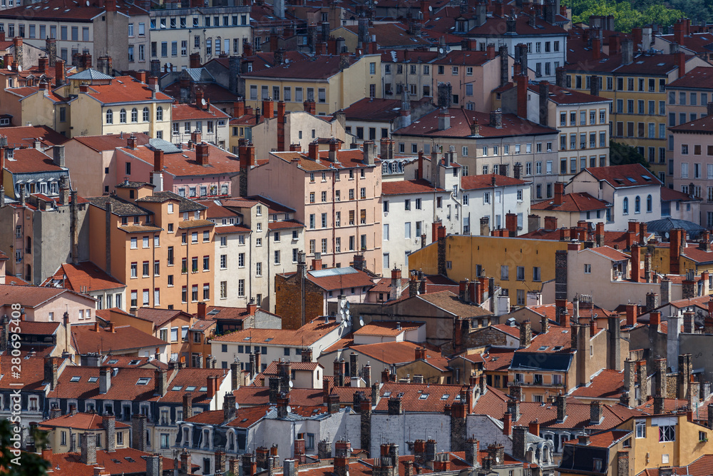 View to living blocks of Lyon, France