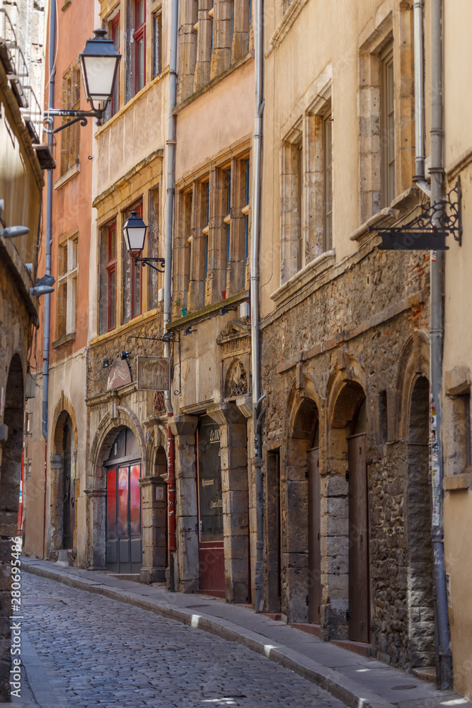 LYON / FRANCE - JULY 2015: Narrow street in the historic centre of Lyon, France
