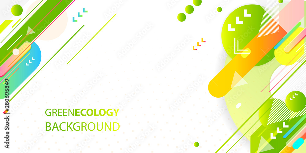 Green and yellow lines and points white background. Banner summer ecology poster triangle vector futuristic light minimal geometric