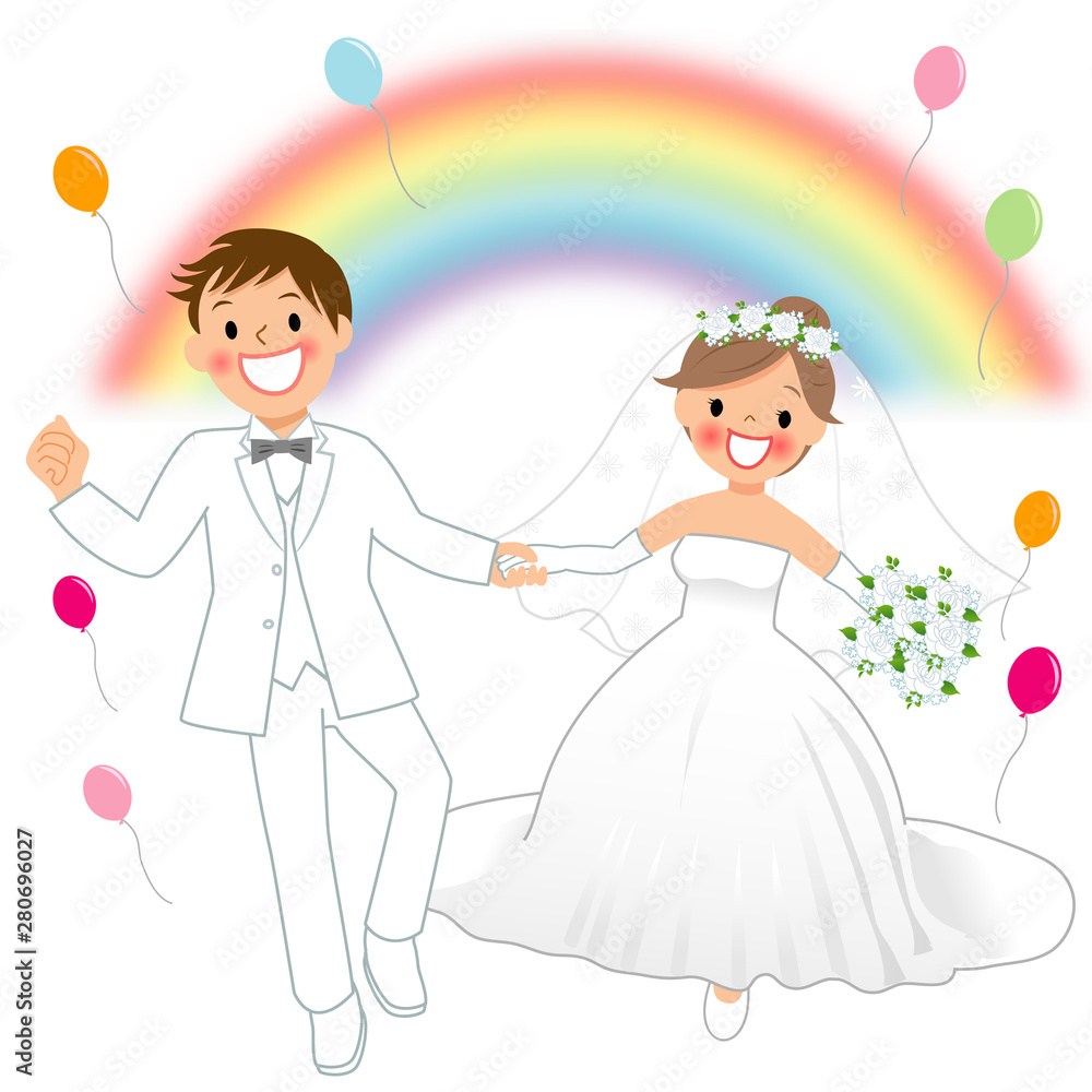 走る新郎新婦 走る新郎新婦