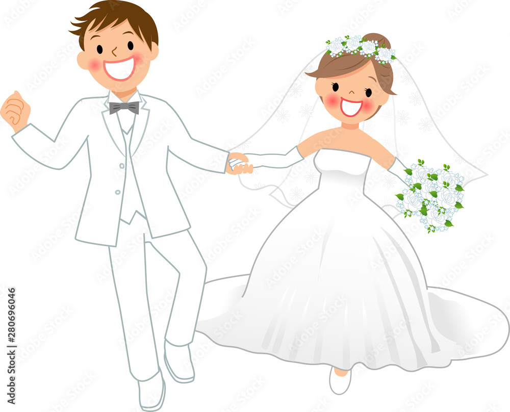 走る新郎新婦 走る新郎新婦