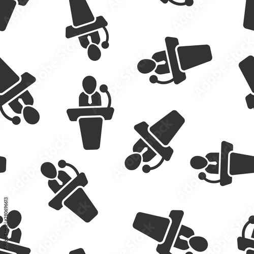 Public speach icon seamless pattern background. Podium conference vector illustration on white isolated background. Tribune debate business concept.