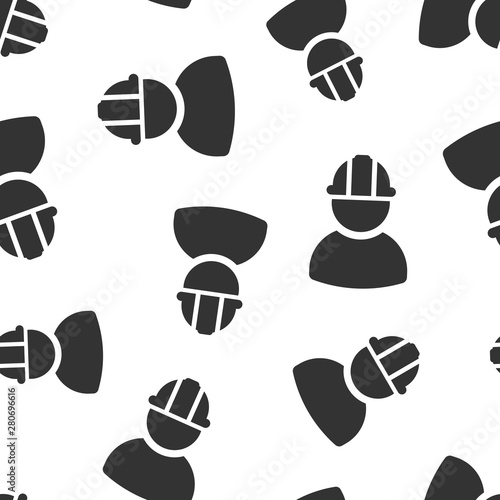 Construction worker icon seamless pattern background. Factory employee vector illustration on white isolated background. Architect manager business concept.