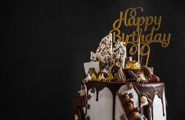 chocolate cake with Happy birthday tag,Homemade cake 