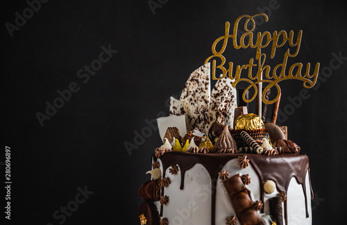 chocolate cake with Happy birthday tag,Homemade cake 