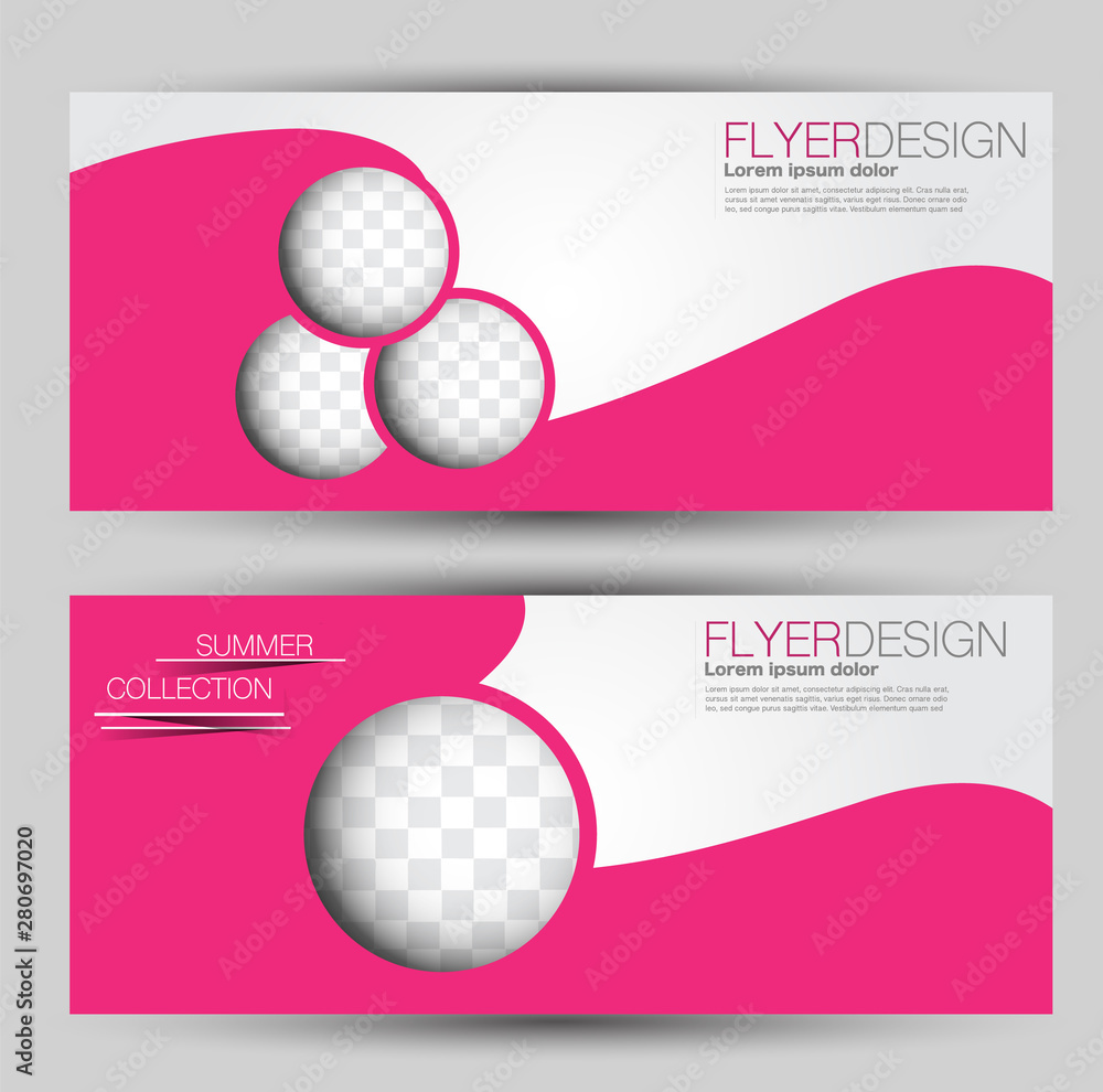 Flyer banner or web header template set. Vector illustration promotion design background. Pink color. Flyer banner or web header template set. Vector illustration promotion design background. Pink color.