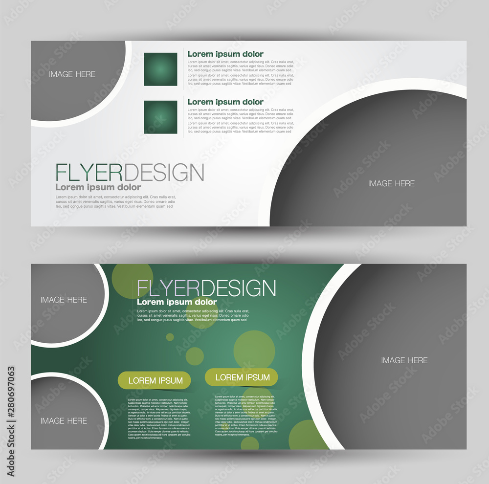 Horizontal banner or web header template set. Vector illustration promotion design background. Green color.