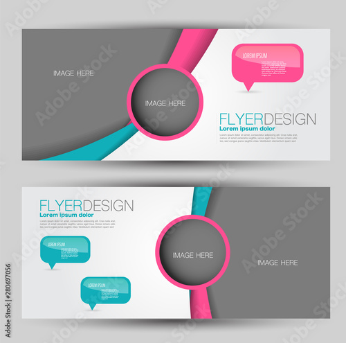 Horizontal banner or web header template set. Vector illustration promotion design background. Pink and blue color. © Natalie Adams