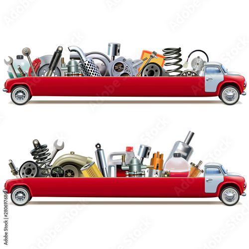 Vector Long Truck with Car Spares