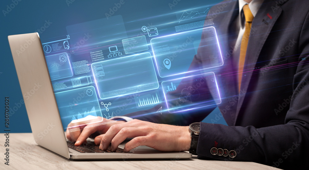 Hand typing on laptop with online accounting system concept Hand typing on laptop with online accounting system concept