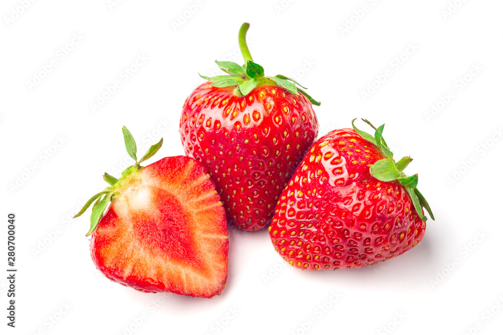 Strawberries with leaves. Isolated on a white background. Strawberries with leaves. Isolated on a white background.