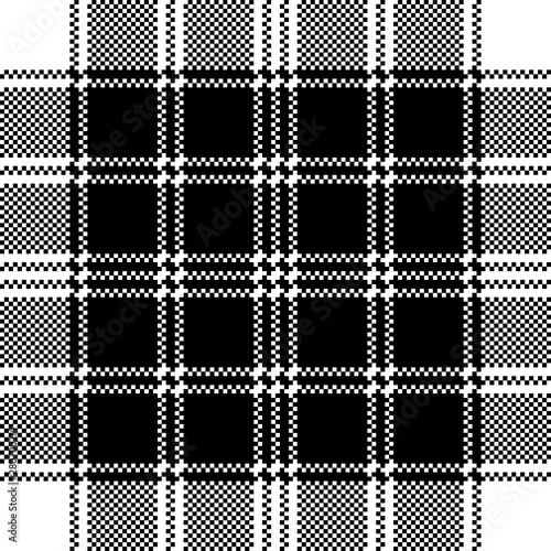 Classic pixel plaid black white seamless pattern