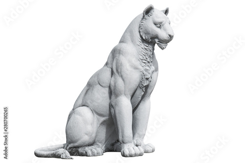 Tiger statue isolated on white background. Tiger concrete sculpture isolated