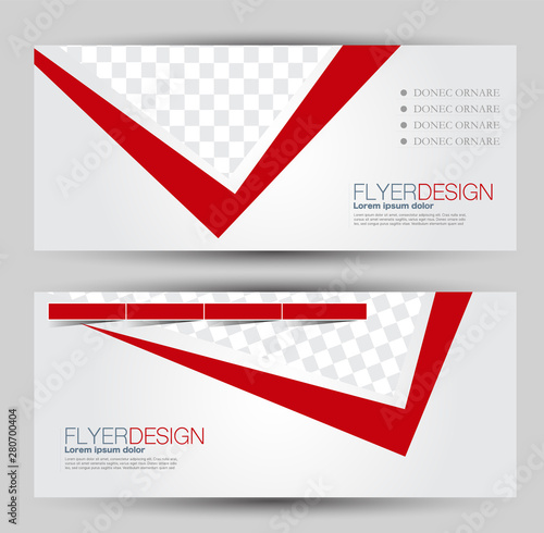 Flyer banner or web header template set. Vector illustration promotion design background. Red color.