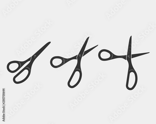 Set scissor icon. Scissors vector design element or logo template. Black and white silhouette isolated.