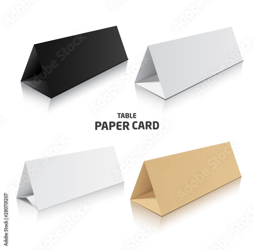 Blank trifold paper brochure mockup. 3d Vector Illustration in different colors set.