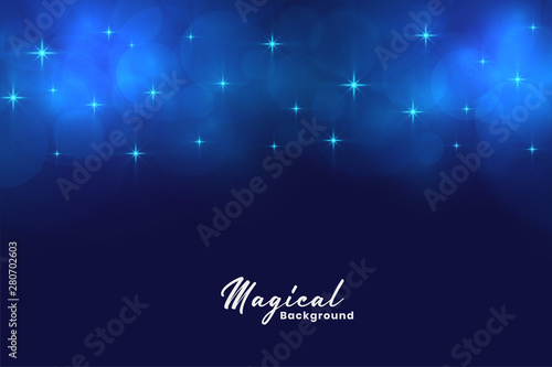 beautiful blue magical stars and bokeh lights background