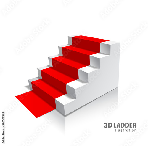 Design elements White stairs realistic illustration design with shadow on transparent background. 3D Stand on isolated with red carpet.
