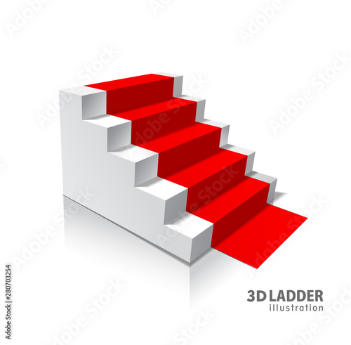 Design elements White stairs realistic illustration design with shadow on transparent background. 3D Stand on isolated with red carpet.