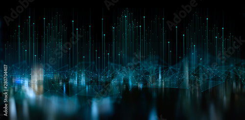 Wireless network and Connection technology concept with Abstract Bangkok city background in panorama view