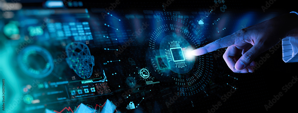 Hnad working with Digital transformation change management and internet of things (IoT) Ui.