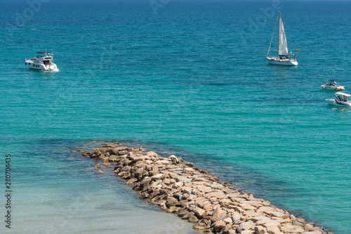 Top view on beach of Cabo Roig and coastline of Dehesa de Campoamor. Province of Alicante. Costa Blanca. Spain