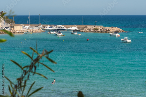 Top view on beach of Cabo Roig and coastline of Dehesa de Campoamor. Province of Alicante. Costa Blanca. Spain