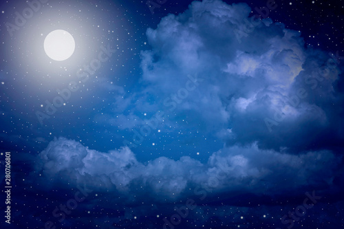 Fototapeta Naklejka Na Ścianę i Meble -  Starry night sky with stars and moon in cloudscape background