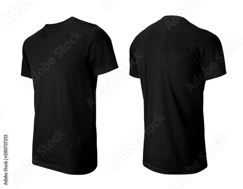 Black T-shirts front and perspective view isolated on white
