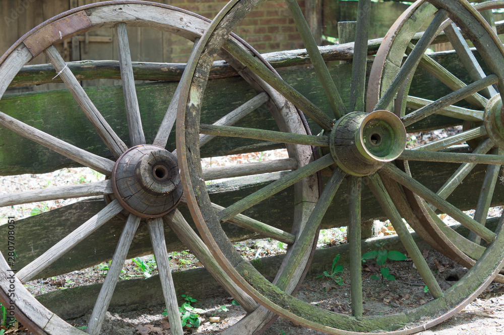 Pair of old wooden wheels 