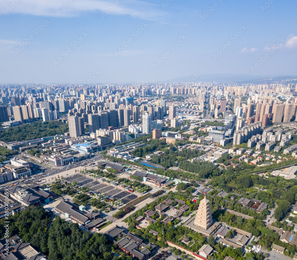 aerial view of xian wild goose pagoda