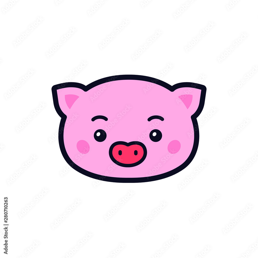 Illustration of a pig. Vector. Icons for the site. Character, pork head. Sign, logo for the store and packaging.