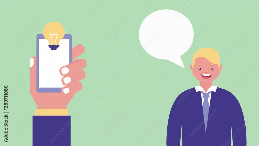 businessman with smartphone and speech bubble businessman with smartphone and speech bubble