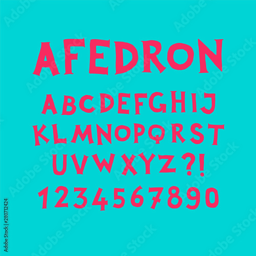 English alphabet. Set of latin letters on a turquoise background. Fun, informal font. All symbols are isolated separately. Cartoon hipster style.