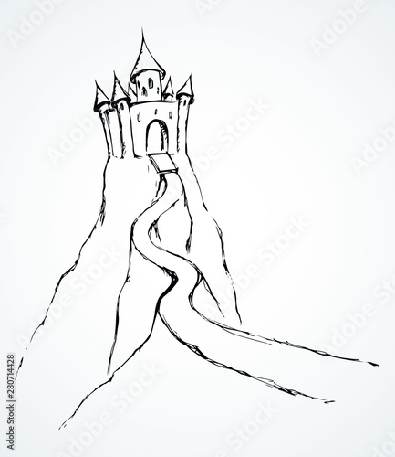 Castle on hill. Vector drawing