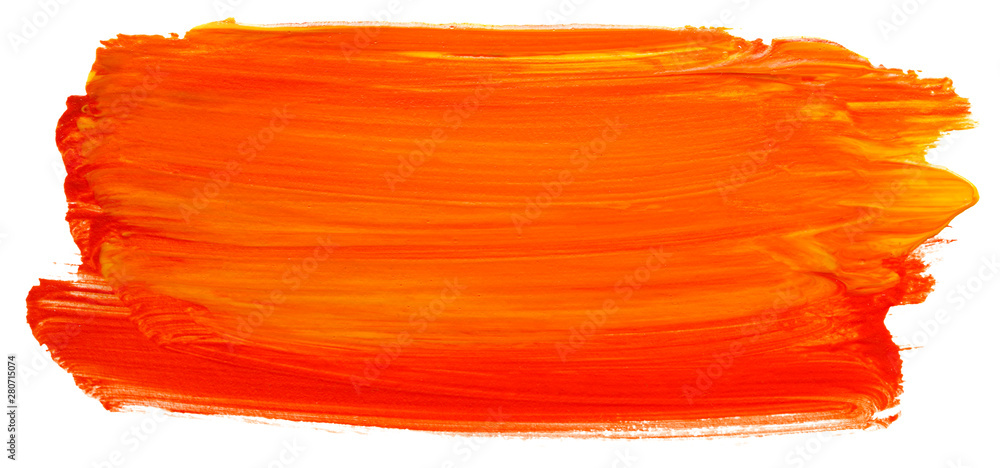 orange acrylic stain element on white background. with brush and paint texture hand-drawn. acrylic brush strokes abstract fluid liquid ink pattern - obrazy, fototapety, plakaty 