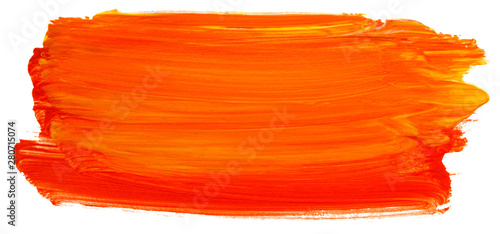orange acrylic stain element on white background. with brush and paint texture hand-drawn. acrylic brush strokes abstract fluid liquid ink pattern