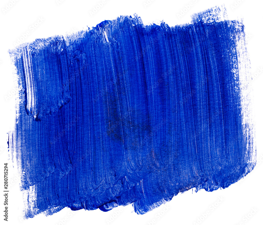 Fototapeta premium blue acrylic stain element on white background. with brush and paint texture hand-drawn. acrylic brush strokes abstract fluid liquid ink pattern
