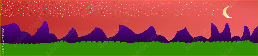 Coral sky, and mountains landscape. 