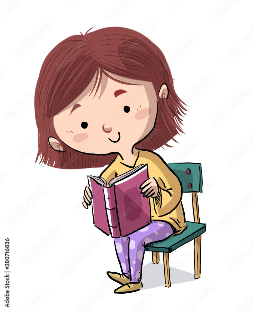small girl reading a book sitting