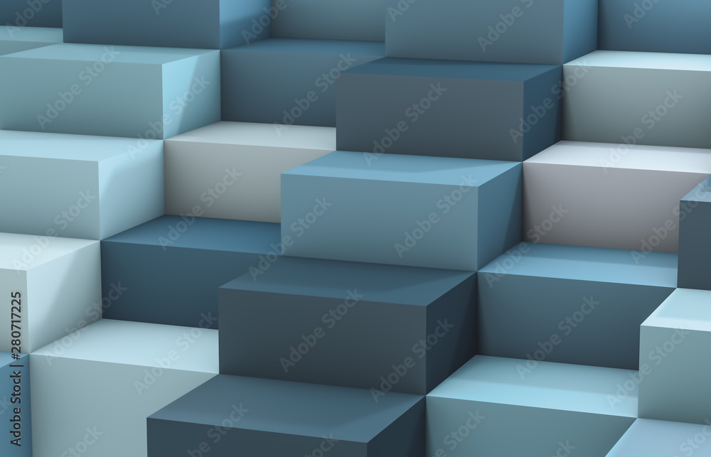 Abstract background with white 3d cube box. 3d render. white and blue background. Abstract background with white 3d cube box. 3d render. white and blue background.