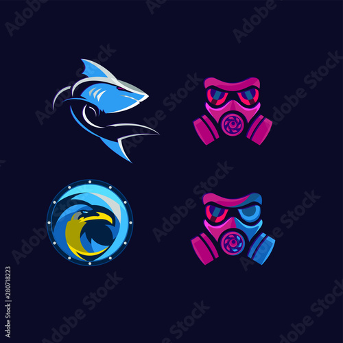 mask man and shark fish logo icon