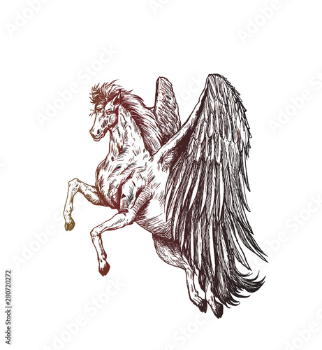 Silhouette of a unicorn in the ornament, Hand Draw Sketch Vector Illustration.