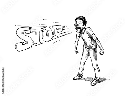 A man says stop. Hand Draw sketch design illustration design