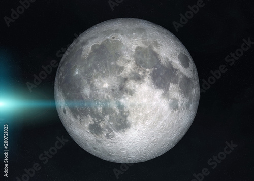 View of a full moon in space with stars background 3D rendering elements of this image furnished by NASA