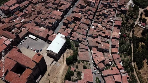 Aerial drone shot from Piazza Castello towards Via Sant'Anna in Castelbuono, province of Palermo, Sicily, Italy. photo