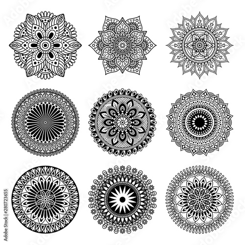 Set of mandala shape on white background, vector illustration