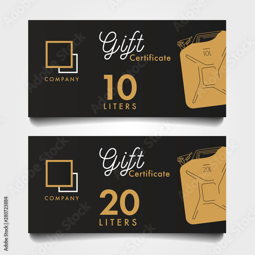 Set of gift card vouchers with oil canisters and discount number template layout